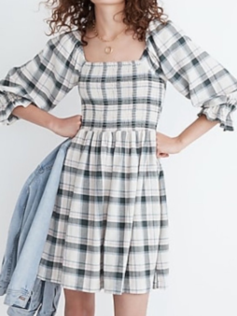 Madewell womens Lucie Elbow-sleeve Smocked Mini Dress Sz L